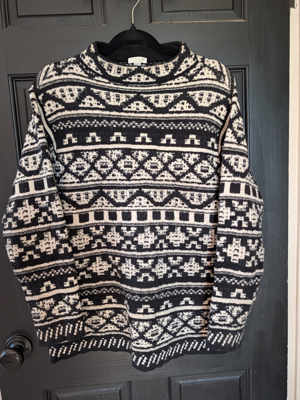 J. Jill Black & White Geometric Fair Isle Crewneck Sweater